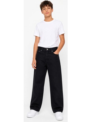 İrem Çocuk Giyim Erkek Çocuk Baggy Model Fermuar Kapamalı Bel Lastik Ayarlamalı Siyah Renk Kot Pantolon
