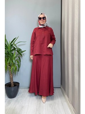 Miss Dalida Etek-Gömlek Keten Takım Kırmızı 2262258-2266255
