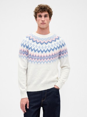 Gap Erkek Beyaz Fuzzy Relaxed Fair Isle Kazak