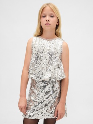 Gap Kız Çocuk Gri Sequin Bubble Bluz