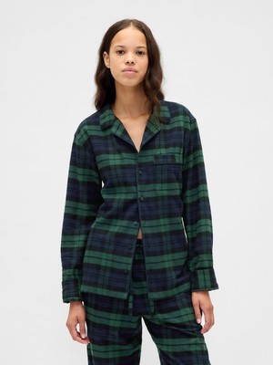 Gap Kadın Koyu Yeşil Softest Flannel Pijama Üstü