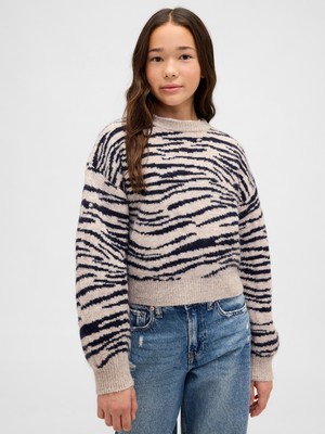 Gap Kız Çocuk Gri Kids Relaxed Bisiklet Yaka Kazak