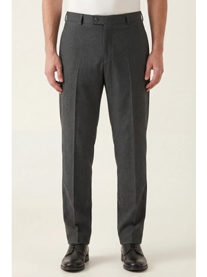 Giotelli Erkek Antrasit Dar Kesim Slim Fit %100 Yün Yan Cep Normal Bel Pantolon