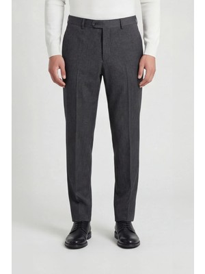 Giotelli Erkek Antrasit Dar Kesim Slim Fit %100 Yün Normal Bel Pantolon