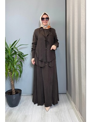 Miss Dalida Bağlama Detaylı Keten Ceket-Elbise Takım Kahve 2260252