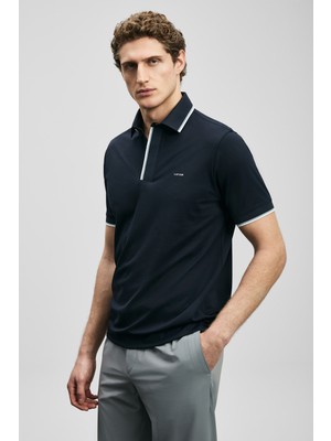 Lufian Erkek Polo Tişört Lacivert Kısa Kol Comfort Fit Günlük Stil Örme Malzeme