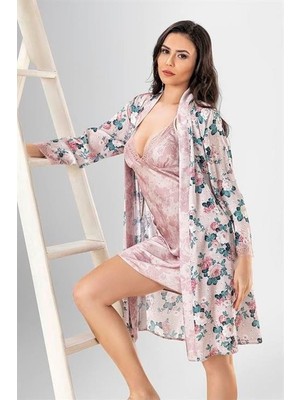 2 Li Kısa Sabahlık Takımı Desenli Mery Woman