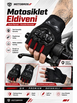 Motobros MW120R Parmaksız Motosiklet Eldiveni Yazlık Yarım Motorcu Eldiveni Kaydırmaz Tutuculu