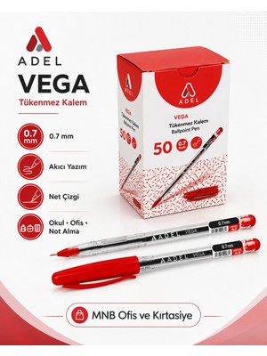 Adel Vega 50'li Kutu Siyah Tükenmez Kalem - 0.7 mm Profesyonel Yazım Seti - Iş Yerleri Için Dev Avantaj Paketi - Mnb Ofis
