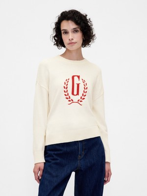 Gap Kadın Kırık Beyaz Gap Logo Intarsia Kazak