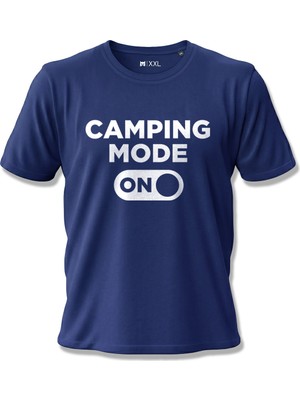 North Whiskers Camping Mode On Baskılı %100 Pamuklu Unisex Lacivert Kamp Tişörtü