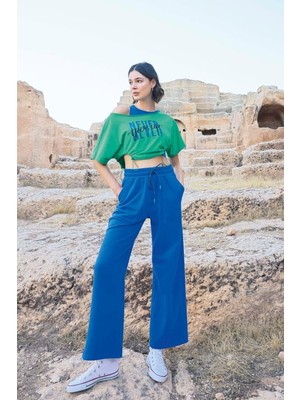Kısa Kollu "never Give Up" 3'lü Crop Eşofman Takımı Mery Woman