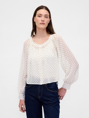 Gap Kadın Beyaz Sheer Button-Front Transparan Gömlek
