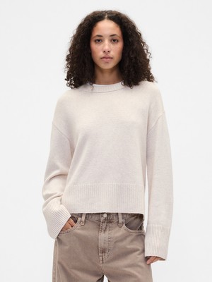 Gap Kadın Bej Cashsoft Relaxed Crewneck Kazak