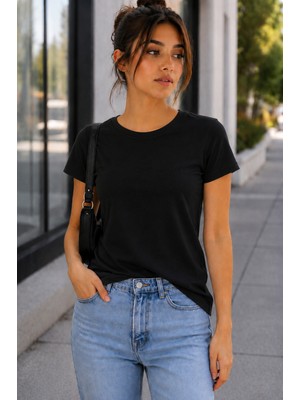Hayalet Kadın Bisiklet Yaka Basic T-Shirt – Loose Fit Premium Bluz