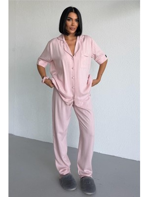 Coccolarsi Nuvola Pura Pudra Pembesi Viskon Kısa Kol Pantolon Pijama Takımı