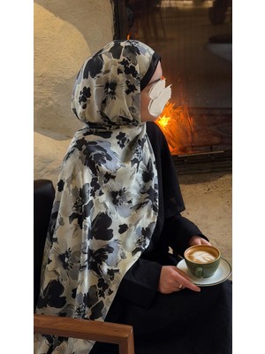 Qalortex Scarf Pamuklu Garden Desen Şal-Siyah