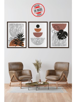 Giftcrea Dekoratif 3’lü Ahşap Tablo Seti | Uv Baskı Çerçeveli Duvar Tablosu V16