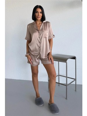 Coccolarsi Essenza Notte Bej Saten Kısa Pijama Takımı