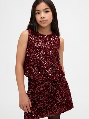 Gap Kız Çocuk Bordo Sequin Bubble Bluz