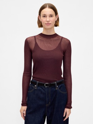 Gap Kadın Bordo High-Neck Sheer Kazak
