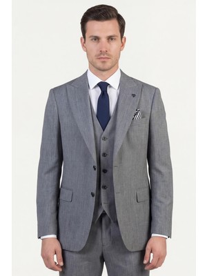 Giotelli Erkek Antrasit Dar Kesim Slim Fit Viskon 6 Drop Yelekli Takım Elbise