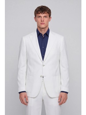 Giotelli Erkek Beyaz Dar Kesim Slim Fit Viskon Torba Cep Klasik Yaka Takım Elbise