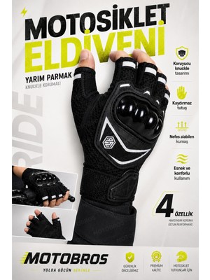 Motobros MW120S Siyah Parmaksız Motosiklet Eldiveni Yazlık Yarım Motorcu Eldiveni Kaydırmaz Tutuculu