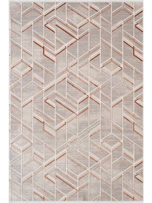 Karmen Halı Mira A02920 Turuncu Krem Halı Akrilik Dekoratif Çizgili Modern Desen Yumuşak Tozuaz Salon Halısı