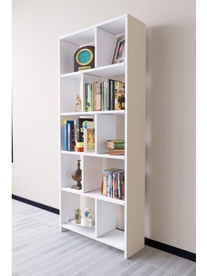 Mirobi Cordoba 5 Raflı 10 Bölmeli Kitaplık Dekoratif Modern Kitaplık, Beyaz