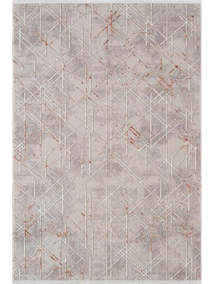 Karmen Halı Mira A02380 Kiremit Gri Halı Akrilik Dekoratif Çizgili Modern Desen Yumuşak Tozuaz Salon Halısı
