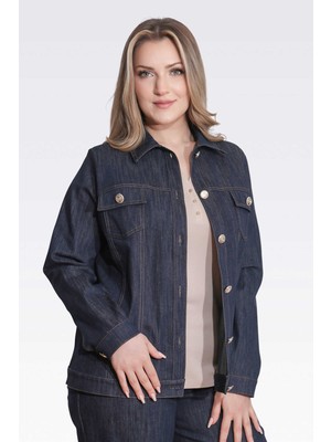 Tolga Saraçoglu Tolga Saraçoğlu Kadın Şık Düğme Detaylı Denim Ceket 50166 Lacivert