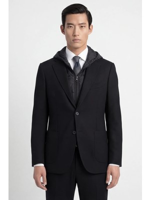 Giotelli Erkek Siyah Dar Kesim Slim Fit Yünlü Dokuma Normal Bel 6 Drop Klasik Takım Elbise