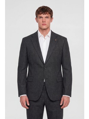 Giotelli Erkek Siyah Dar Kesim Slim Fit Viskon Fleto Kapaklı Cep Klasik Yaka 4 Drop Takım Elbise