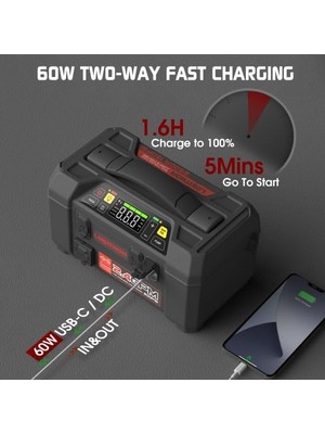 Skygo Lokithor AW401 12V 2500AMP Li-Polimer Akıllı Akü Takviye + Pompa + Basınçlı Yıkama + Powerbank + LED Lamba