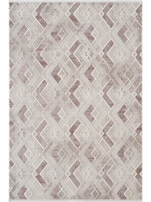 Karmen Halı Mira A02907 Krem Lila Halı Akrilik Dekoratif Çizgili Modern Desen Yumuşak Tozuaz Salon Halısı
