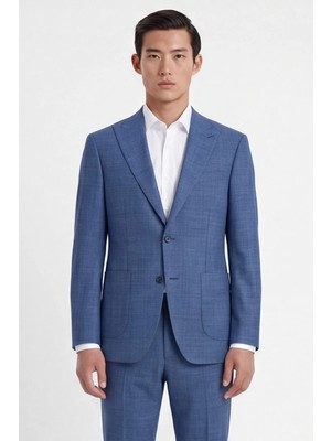 Sabri Özel Giotelli Erkek Mavi Dar Kesim Slim Fit Viskon Dokuma Normal Bel 6 Drop Klasik Takım Elbise
