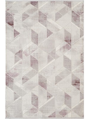 Karmen Halı Arya A02955 Krem Lila Akrilik Halı Geometrik Modern Desen Yumuşak Tozuaz Salon Halısı