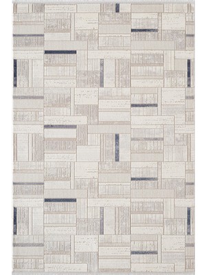 Karmen Halı Arya A02945 Krem Mavi Akrilik Halı Geometrik Modern Desen Yumuşak Tozuaz Salon Halısı