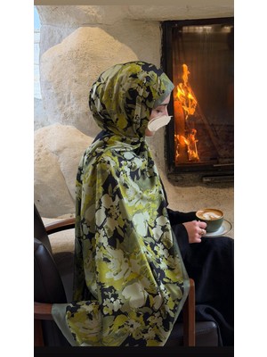Qalortex Scarf Pamuklu Garden Desen Şal-Zeytin Yeşili