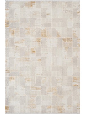Karmen Halı Arya A02960 Krem Gold Akrilik Halı Geometrik Modern Desen Yumuşak Tozuaz Salon Halısı