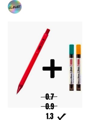 Glanart 1.3 mm Uçlu Kalem ve 2 Paket 1.3  mm Uç Seti Mikro