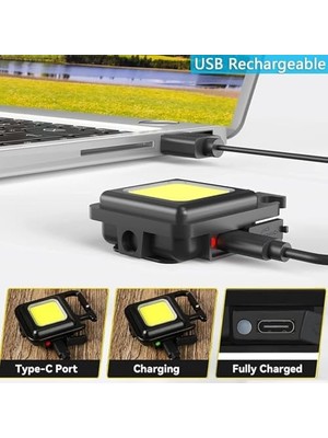 Skygo Mini LED Cob El Feneri - 30 LED Şarj Edilebilir Anahtarlık, Çok Fonksiyonlu Taşınabilir Cep Lambası, Manyetik Taban Kancalı, Kamp, Onarım, Acil Durum ve Garaj Için Küçük Işık