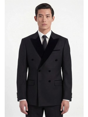 Giotelli Erkek Siyah Dar Kesim Slim Fit Viskon Dokuma Normal Bel 6 Drop Klasik Takım Elbise