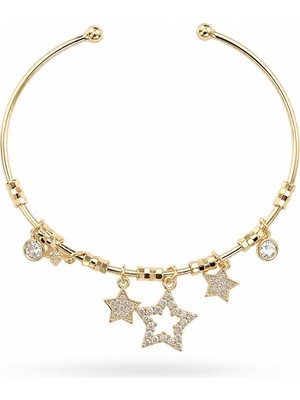Serelya Pirinç Zirkon Taşlı Yıldız Model Gold Renk Charm Bileklik