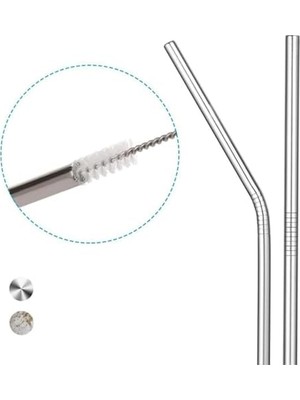Skygo 5 Parça Paslanmaz Çelik Pipet Seti - Tekrar Kullanılabilir Metal Meşrubat Pipeti ve Temizleme Fırçası | Çevre Dostu, Düz ve Eğik Pipetler