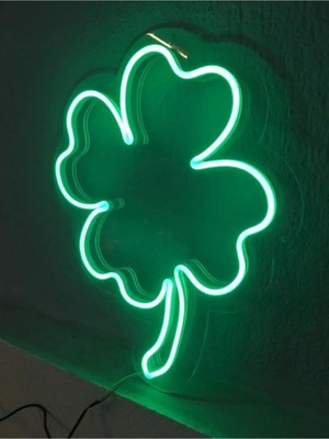 Çakra Neon 4 Yapraklı Yonca LED Işıklı Tablo (4mm PLEKSI-35X28CM)
