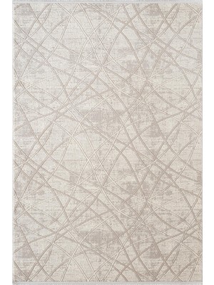 Karmen Halı Arya A02304 Krem Bej Halı Akrilik Dekoratif Çizgili Modern Desen Yumuşak Tozuaz Salon Halısı