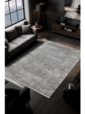 Karmen Halı Fabay CT027A Gri Halı Modern Desenli Pamuk Taban Salon Halısı Yatak Odası Koridor