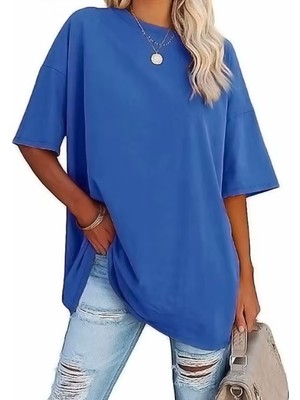 Nigrum Pardus Nıgrum Pardus Yeni Sezon Düz Renk %100 Pamuk Oversize Büyük Beden Kadın Basıc T-Shirt